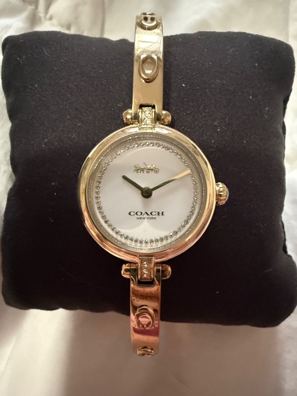 COACH Gold-Tone Women's Crystal Accent Bangle Watch with White Dial